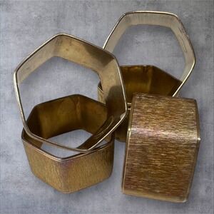 Vintage Brass Hexagon Napkin Rings Set of 5 Made in Hong‎ Kong Mid-Century
